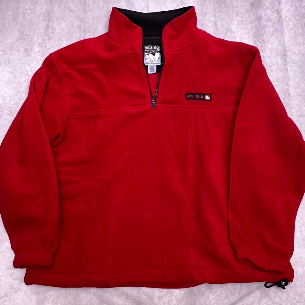 Big Dogs Fleece Pullover Mens Medium Red Excellent Polar Dogs Quarter Zip